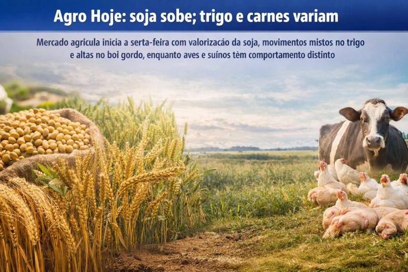 Agro Hoje: soja sobe; trigo e carnes variam
