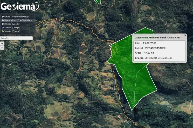 GeoIema permite consultar CAR pelo mapa no ES