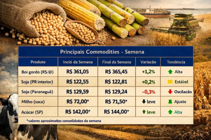 Agro fecha semana com alta do boi e pressão nos grãos
