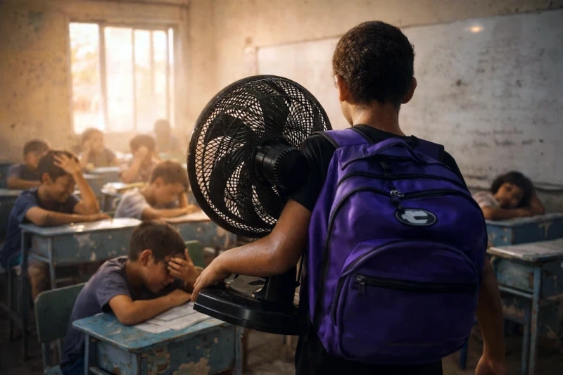 Aluno leva ventilador para escola e expõe calor extremo