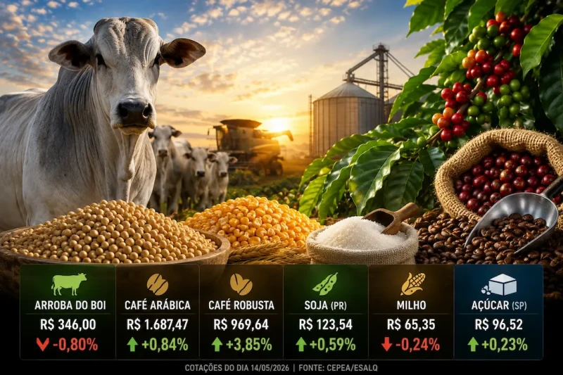 Arroba do boi gordo recua; robusta dispara 3,8%
