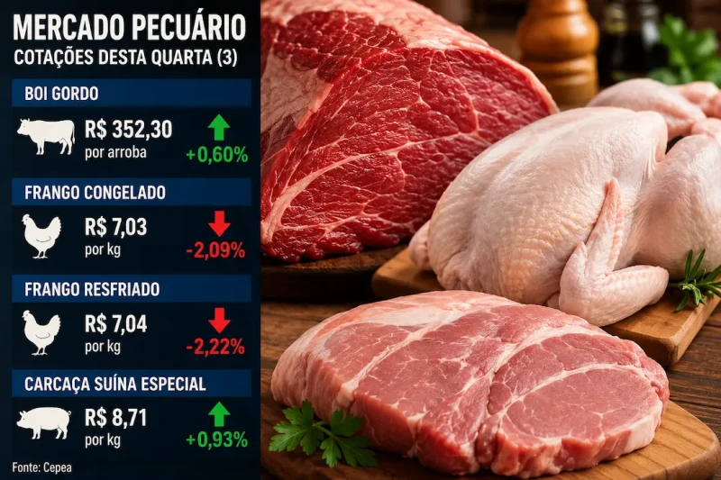 Arroba do boi gordo sobe e supera R$ 352