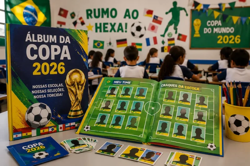 Álbum de figurinhas com alunos vira atração em escolas