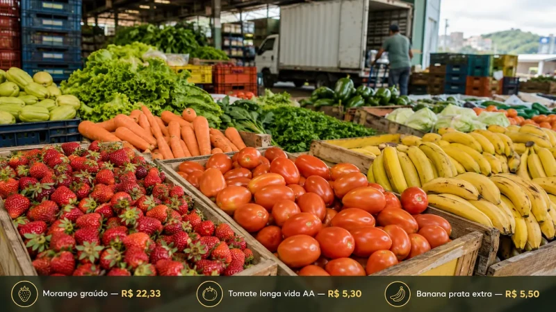 Morango chega a R$ 22,33 e tomate fica a R$ 5,30 na Ceasa-ES