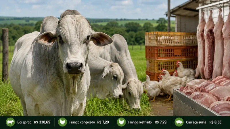 Boi gordo fica estável a R$ 338,65; frango mantém preço em SP