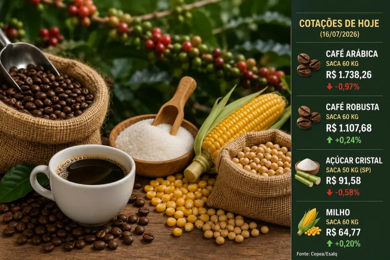 Café arábica recua para R$ 1.738,26; robusta e milho registram alta
