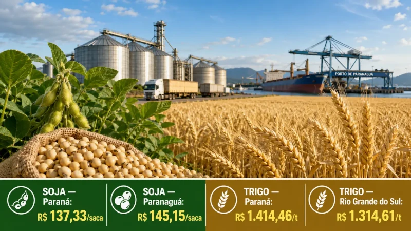 Soja abre a semana em baixa no Paraná e em alta em Paranaguá; trigo registra leve avanço
