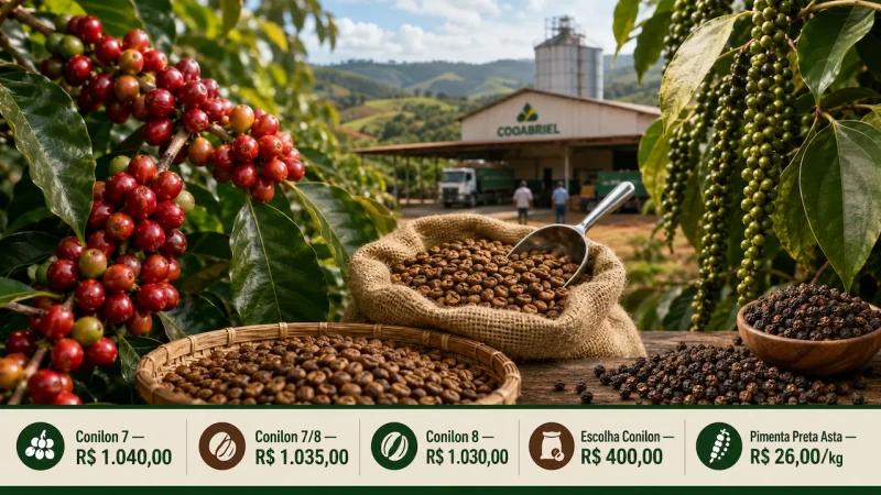 Conilon recua R$ 5 na Cooabriel nesta quarta-feira