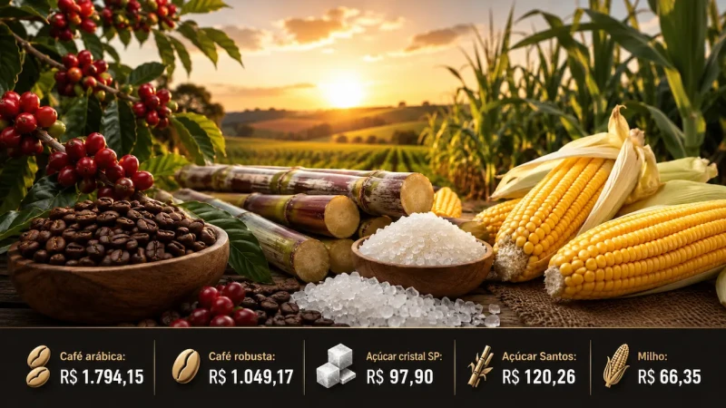 Arábica sobe a R$ 1.794,15 e robusta recua para R$ 1.049,17