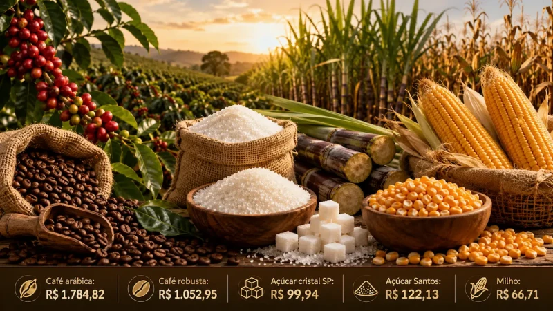 Arábica recua para R$ 1.784,82; açúcar sobe mais de 2%