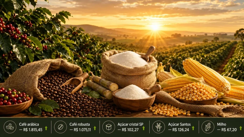 Arábica sobe para R$ 1.815 e açúcar dispara quase 19% no mês