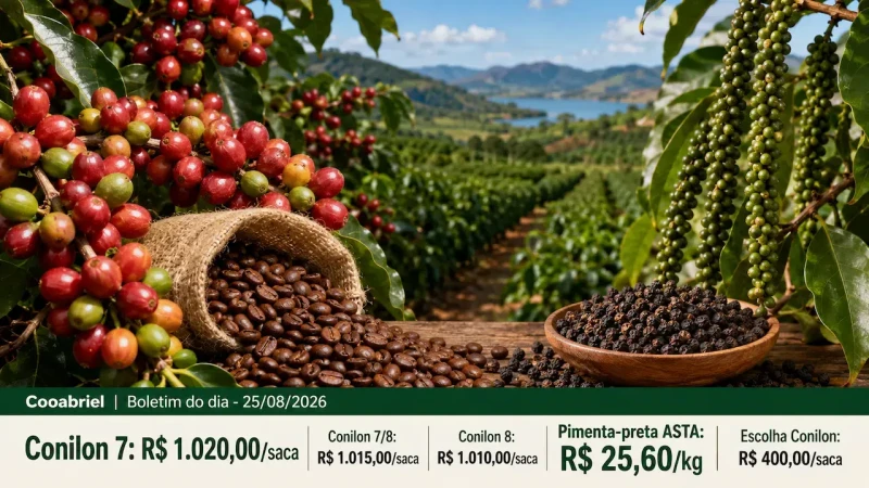 Conilon sobe R$ 20 e chega a R$ 1.020 a saca no Espírito Santo; pimenta também avança