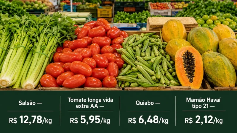 Salsão dispara na Ceasa-ES e tomate sobe até 30%; quiabo e mamão ficam mais baratos