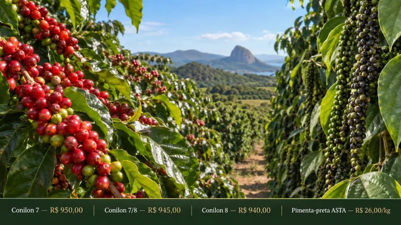 Café conilon mantém preços na Cooabriel; pimenta-preta sobe para R$ 26 no ES